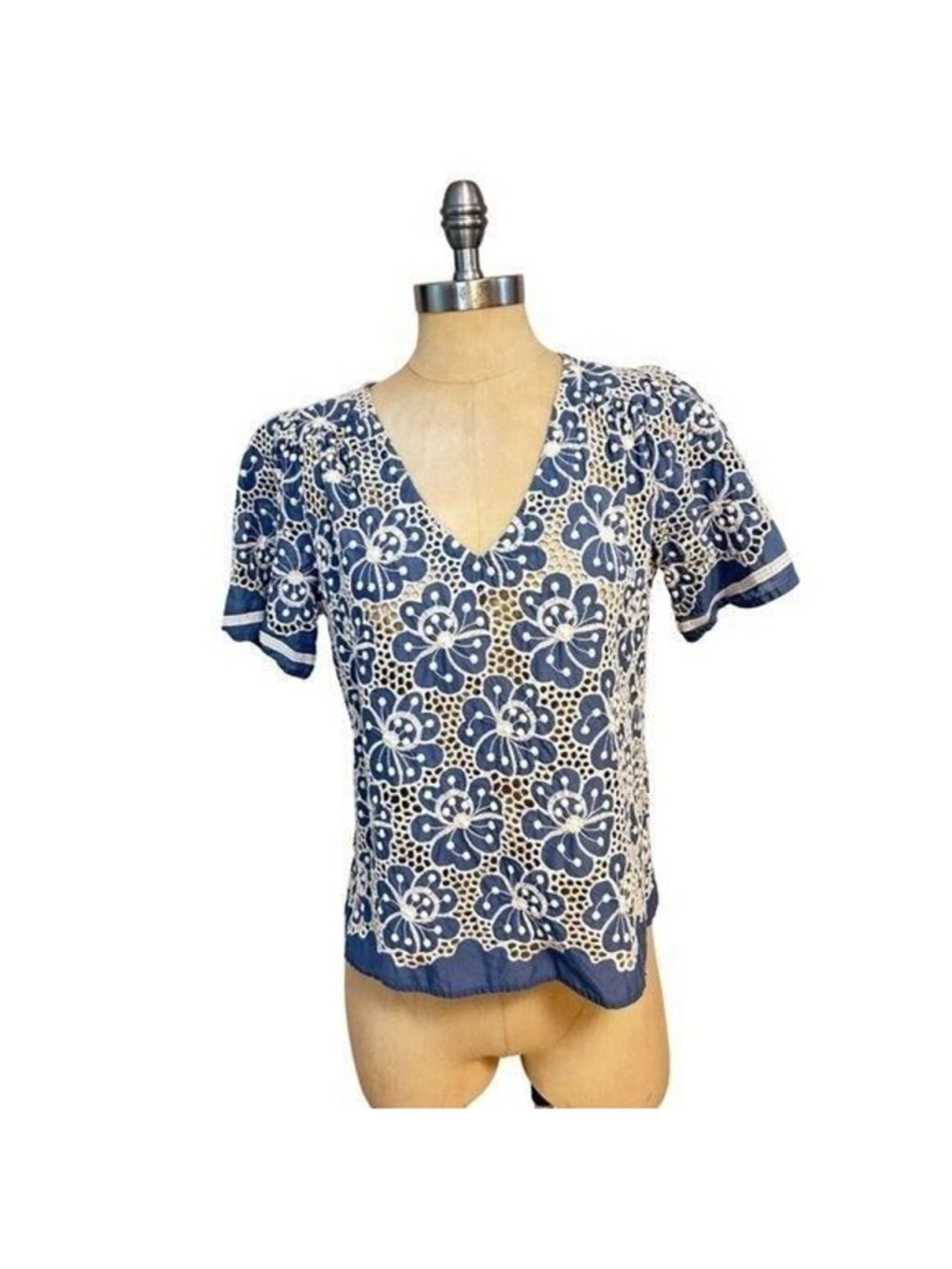 Cabi Inspire Top #5807 Blue White Lace Size Medium